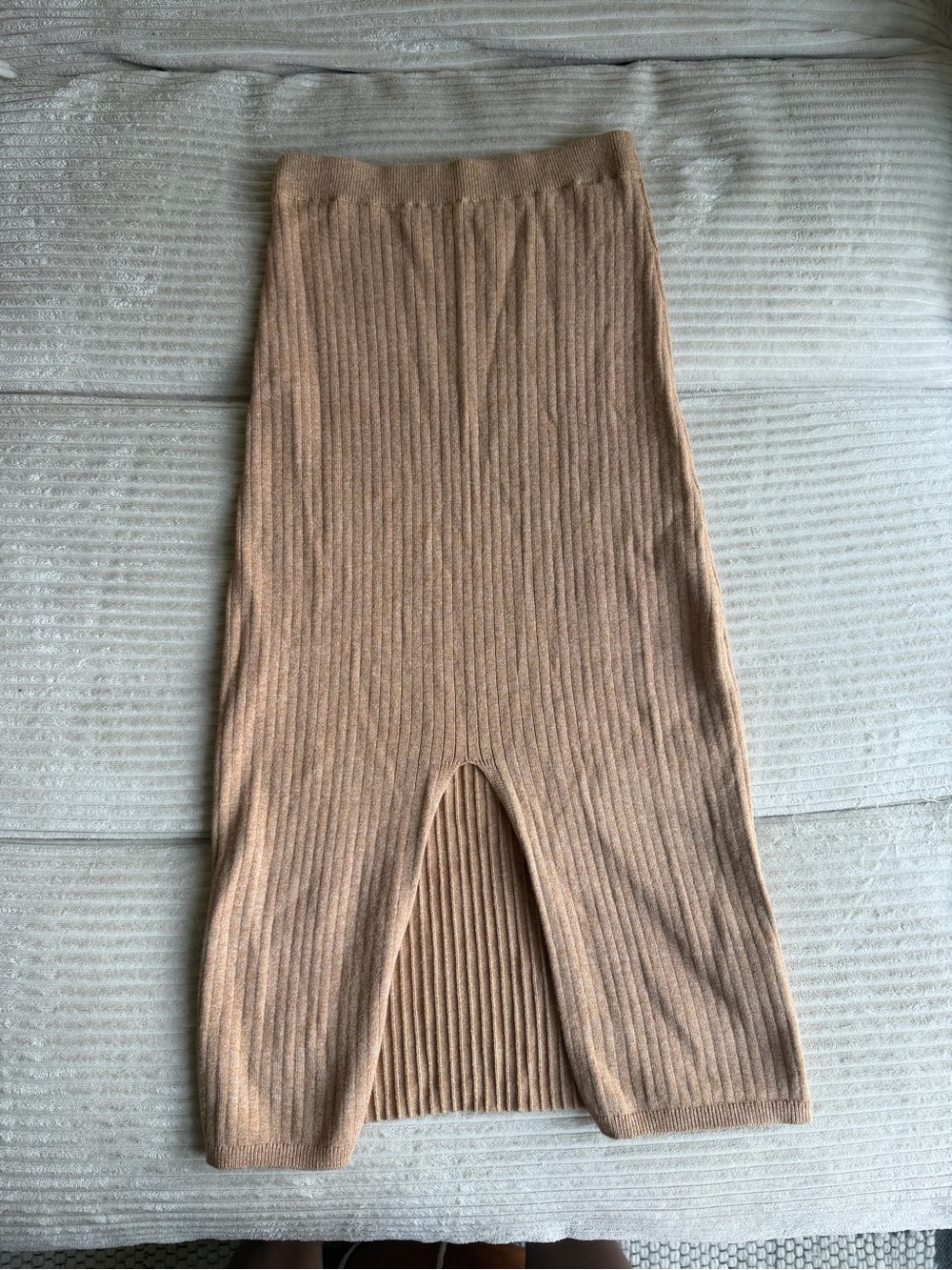 Free People Ribbed Midi Skirt in Camel